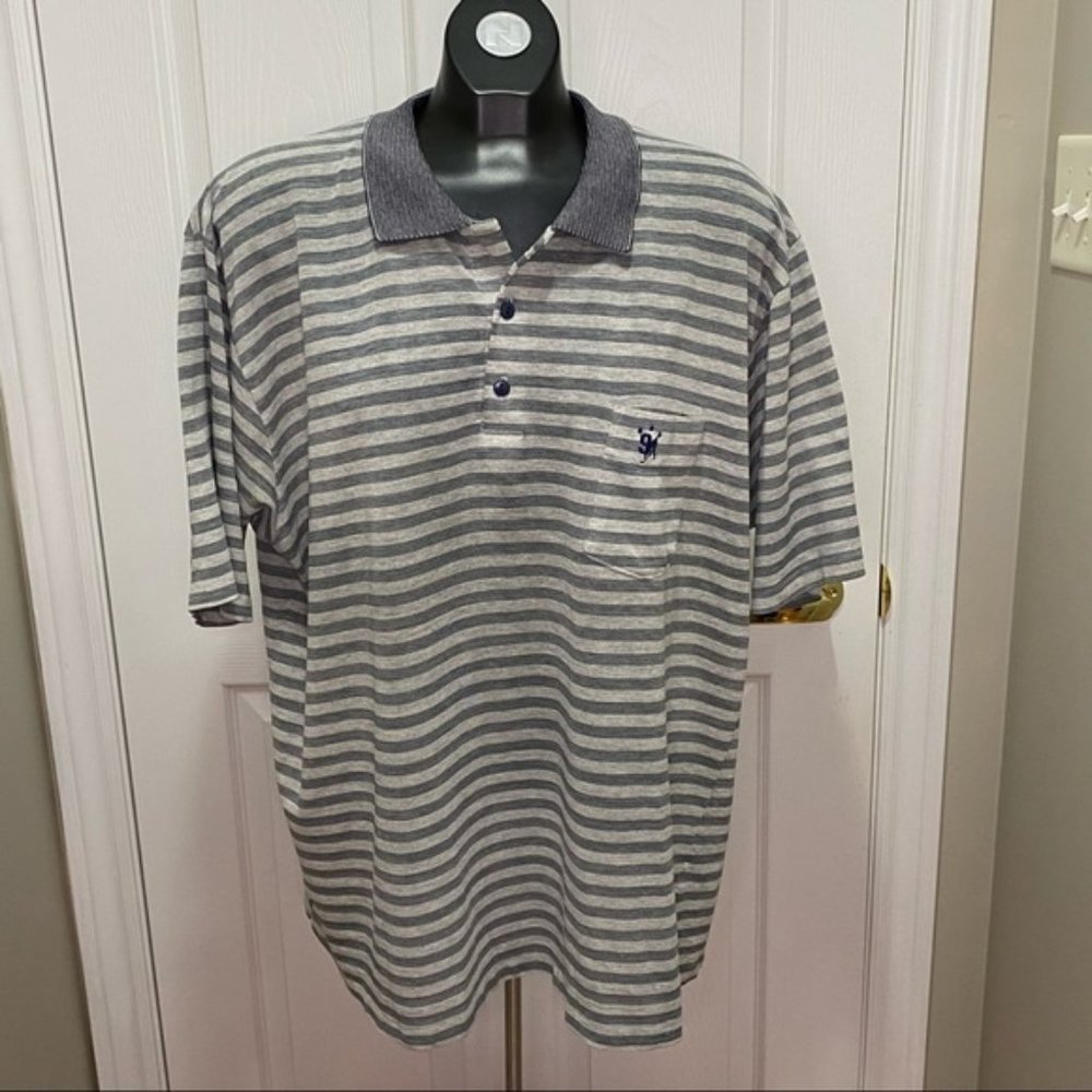Vintage Gordie Howe Polo Golf Shirt Gray Striped Men’s Size XL Made In Canada